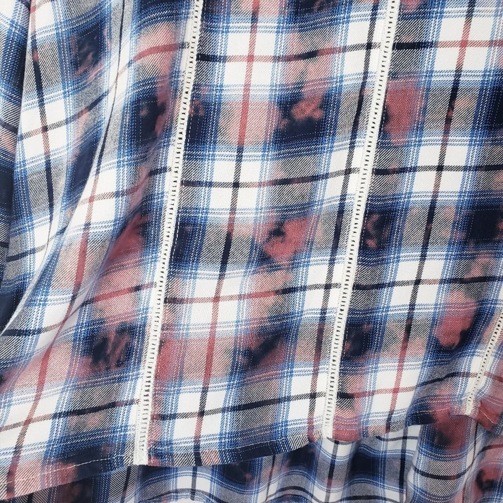 Seven7 Women's Large Plaid Tie-Dye Tie Front Pullover Top - Picture 13 of 15